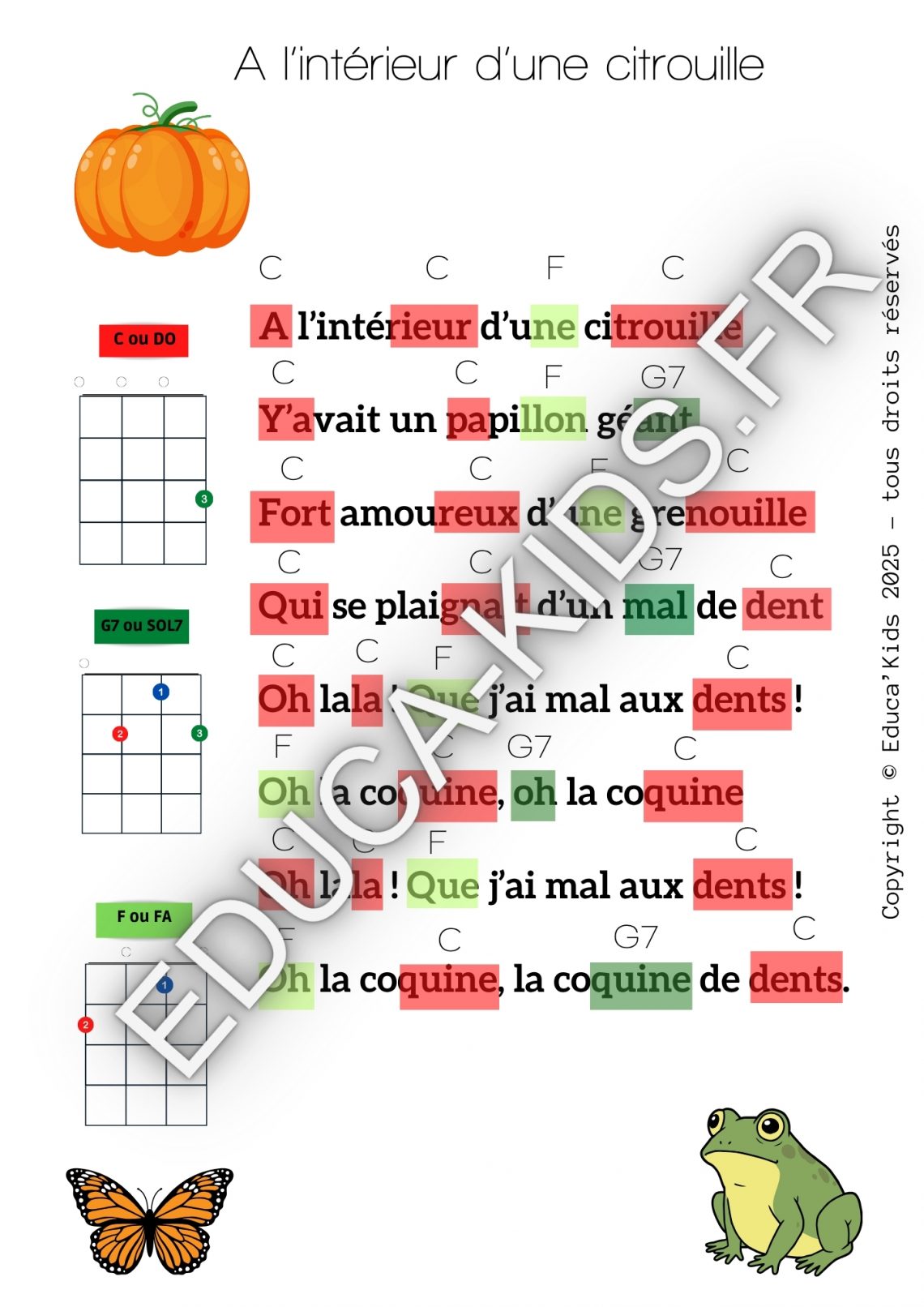 Tablatures comptines au ukulélé - Automne A l'intérieur d'une citrouille