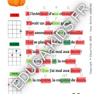 Tablatures comptines au ukulélé - Automne A l'intérieur d'une citrouille